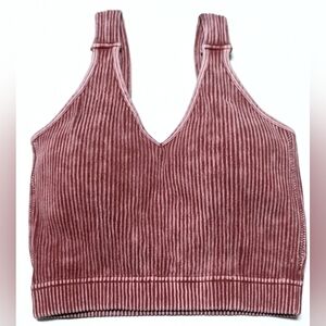 ZENANA Rust Ribbed Cropped V-Neck Bra Tank Top L/XL - New In Package